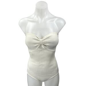 Honey Punch White Ribbed Knit Strapless Sweetheart Tube Bodysuit Top Size S